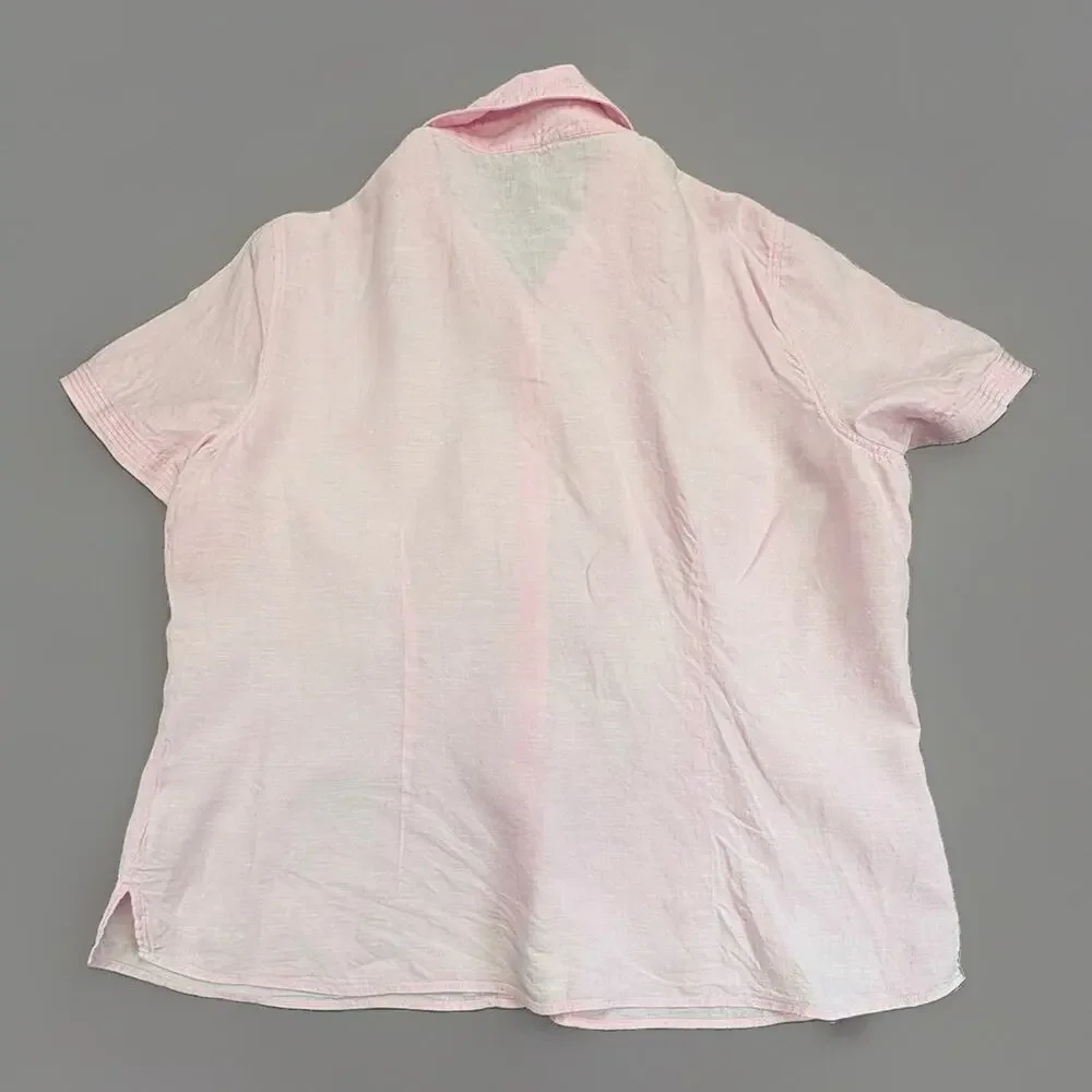 Lands' End Women's Pink Linen Short Sleeve Button-Up Shirt XL 18-20 Casual